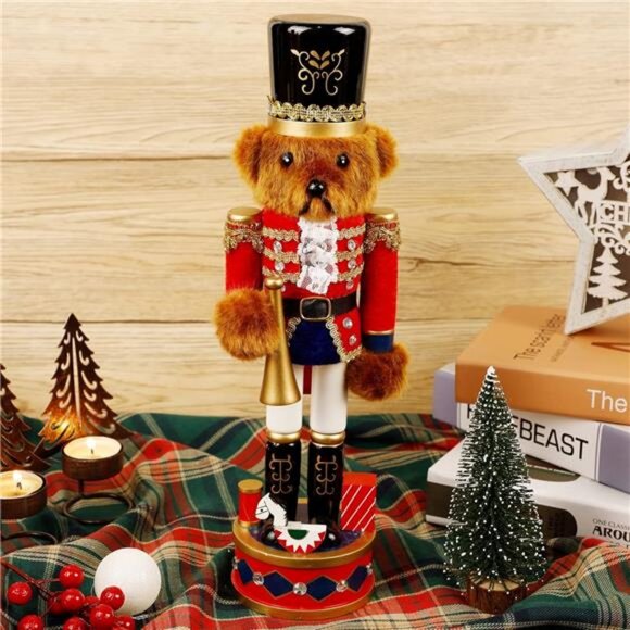 Christmas Nutcracker Figures, 14 Inch Wooden Nutcracker Bear Trumpeter Ornaments - Picture 5 of 7
